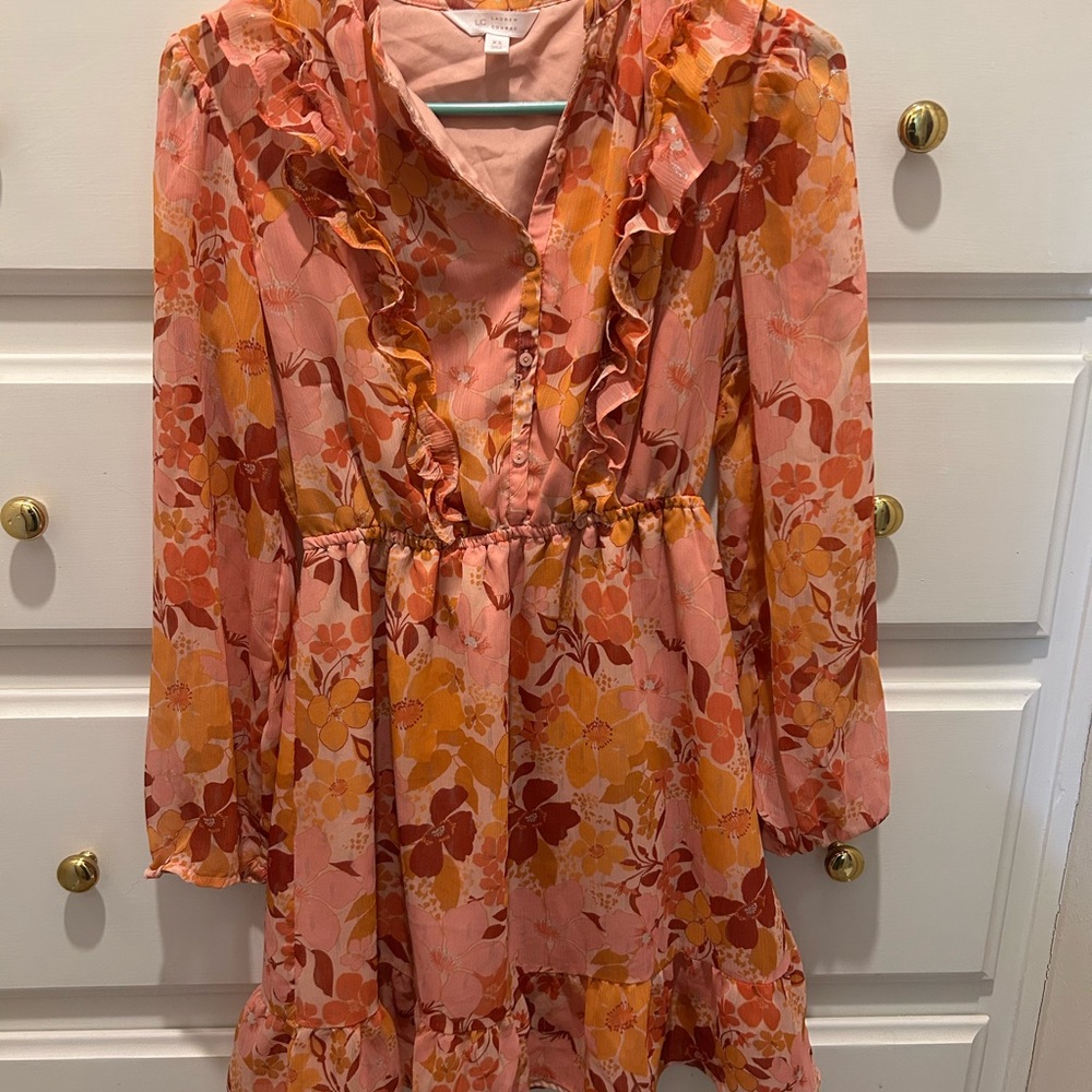 Floral Ruffle Kids Dress - Pink and Orange